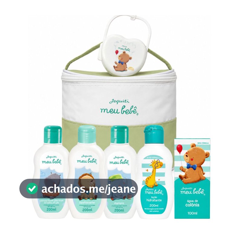 Kit Higiene Meu Bebê Jequiti 7 Itens Bolsa Organizadora Porta Chupeta Shampoo Condicionador Sabonete Líquido Loção Hidra