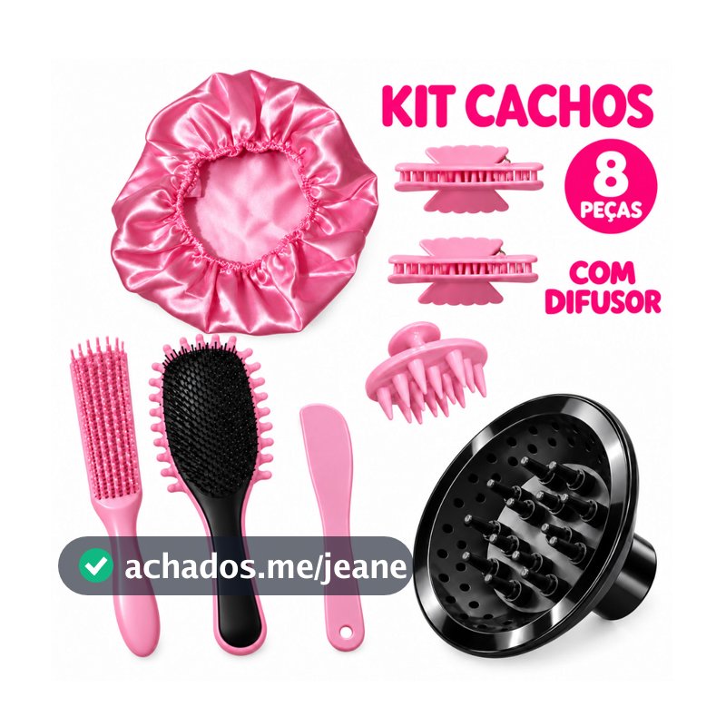 Kit Cachos Beauty Flash Escova Finalizadora Difusor Definição e Finalização Cabelo Cacheado Crespo