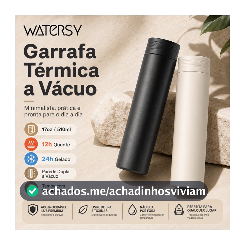 Watersy Garrafa Térmica 17oz/510ml a Vácuo Inox 18/8 Antivazamento Portátil para Café Chá Água