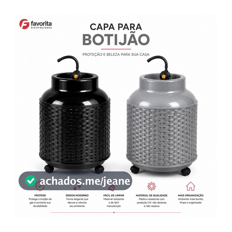 Capa Reforçada Para Botijão de Gás 13kg em Rattan Plástico Preto 41cm Decorativa e Protetora Toy