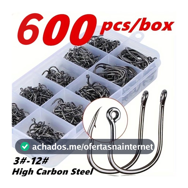 Kit Caixa de Pesca com 600 Anzóis Chinu Dourado #3 ao #12