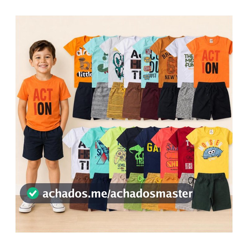 Kit Sortido 12 Peças de Roupas Infantil Menino- 6 Camisetas + 6 Bermudas - Kit 6 Conjuntos de Roupa Verão Masculino