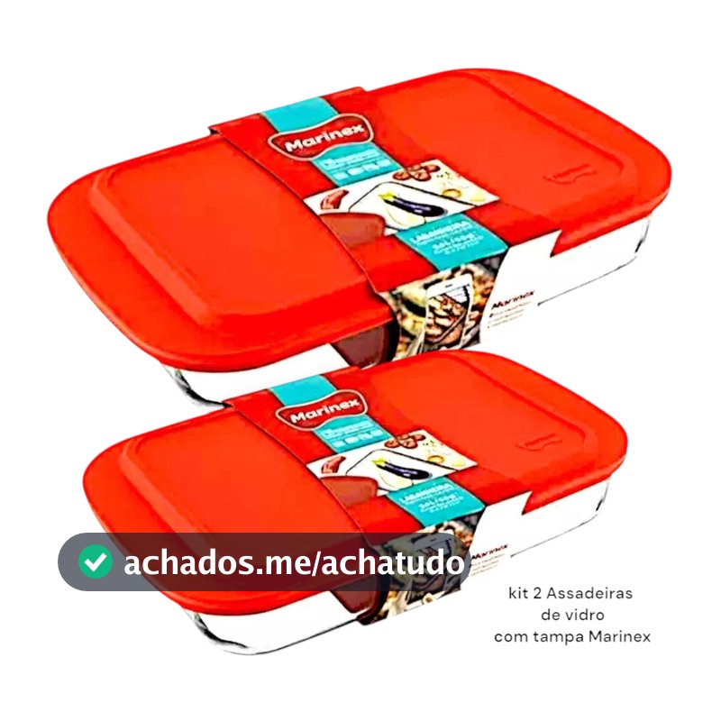 Kit 2 Assadeira Lasanheira de Vidro com Tampa Marinex Travessa Forno 5 litros e 3.7 litros