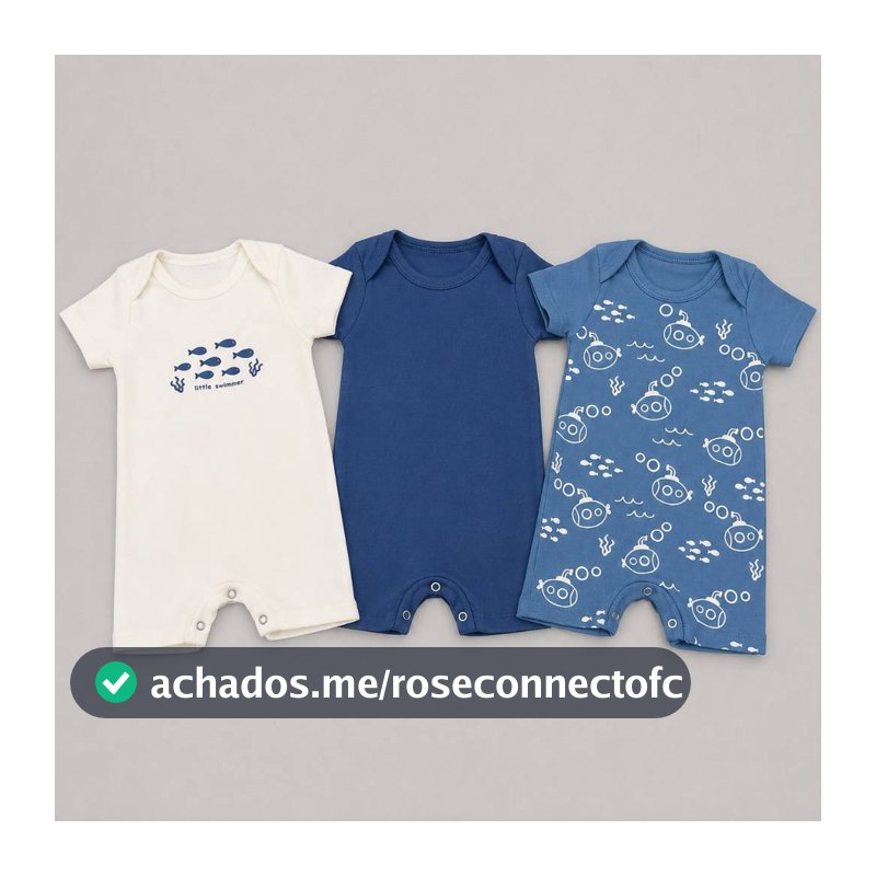 Kit 3 Romper Minimalista Macacão Infantil Liso Estampado Manga Curta