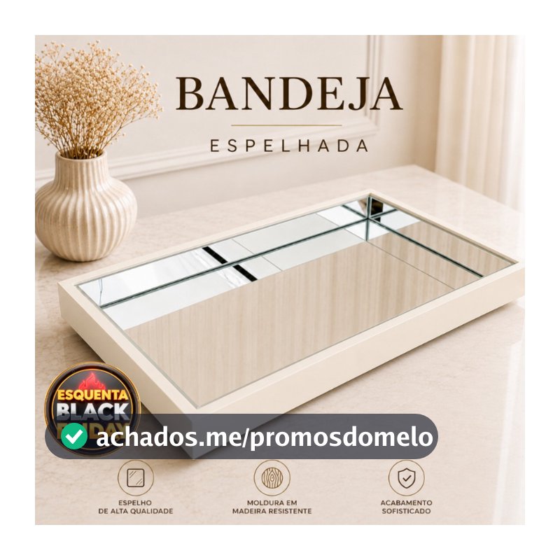 Bandeja Decorativa Espelhada 50x30 MDF Luxo Várias Cores Sala Lavabo