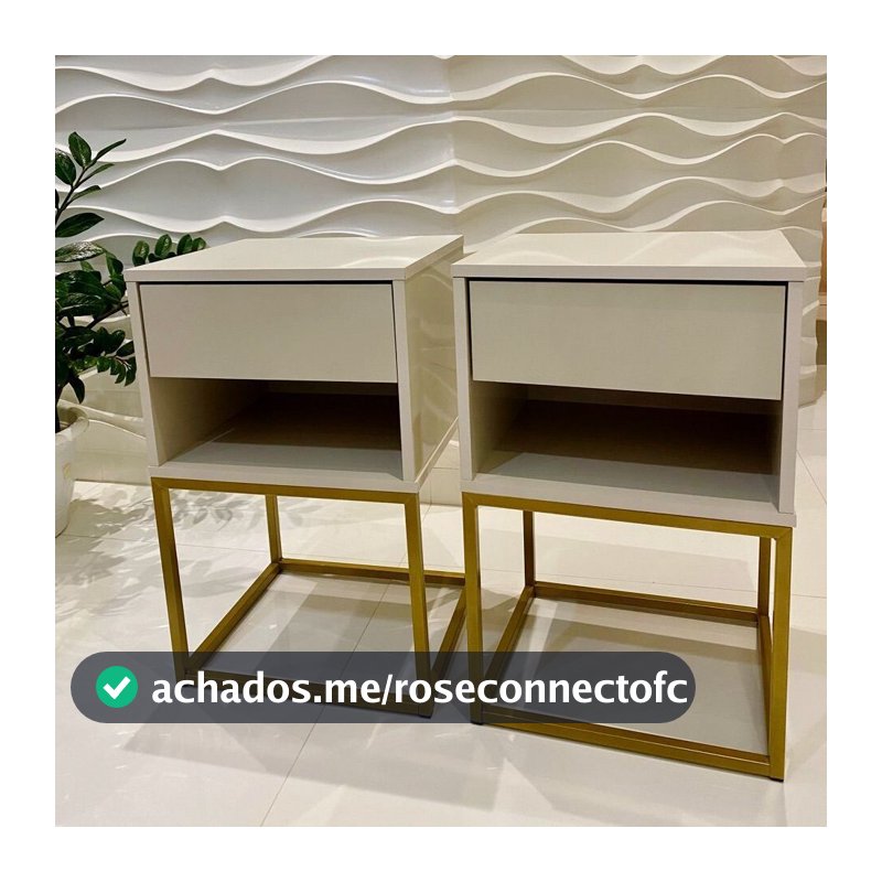 Kit 2 Mesa de Cabeceira Sofia Industrial Base Aço 1 Gaveta Corrediça Telescópica e Nicho - LH Móveis