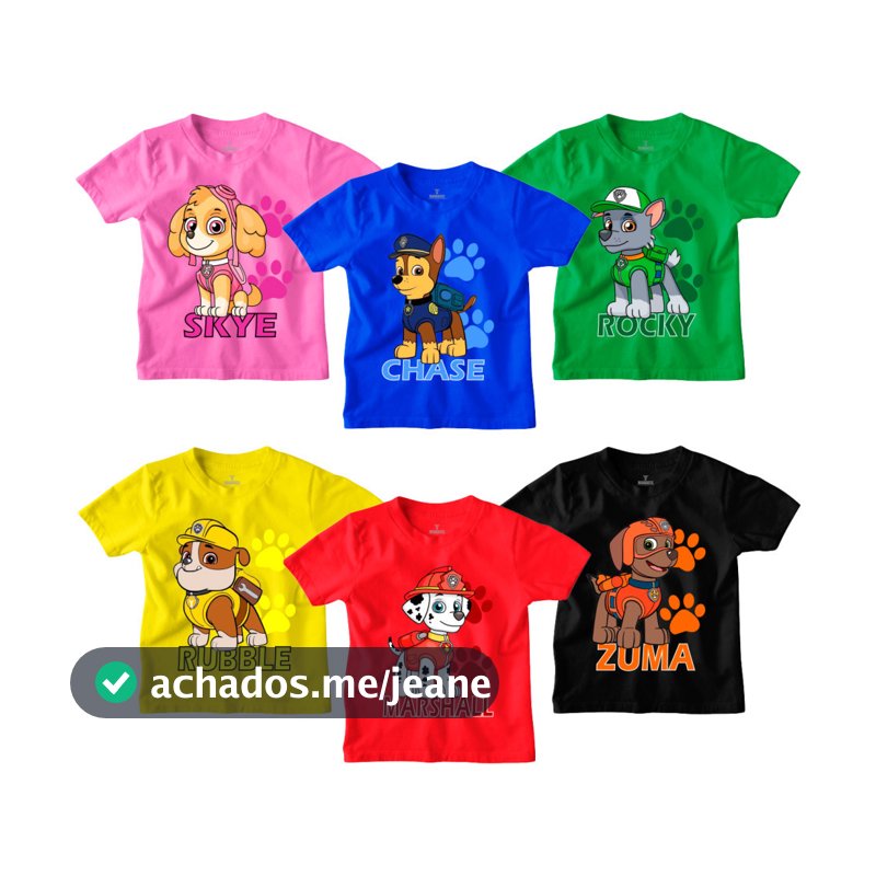 Camiseta Infantil Patrulha Canina Desenhos 100% Algodão Fantasia Ref 2