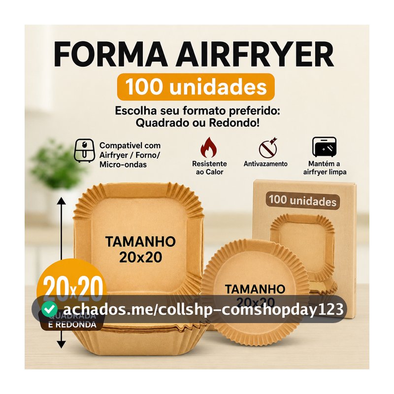 Kit 100 Forma Airfryer Quadrada Descartável Grande