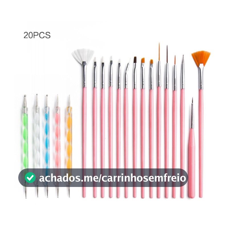 Kit 15 Pincéis + 10 Boleadores Em 5 Pincéis Manicure Desenho