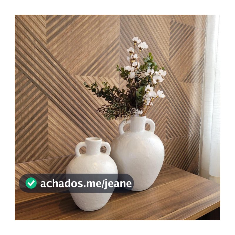 Conjunto com 2 Vasos Quartinha em Cerâmica Off White -Decoração para Salas, mesas, rack, estantes, escritórios.