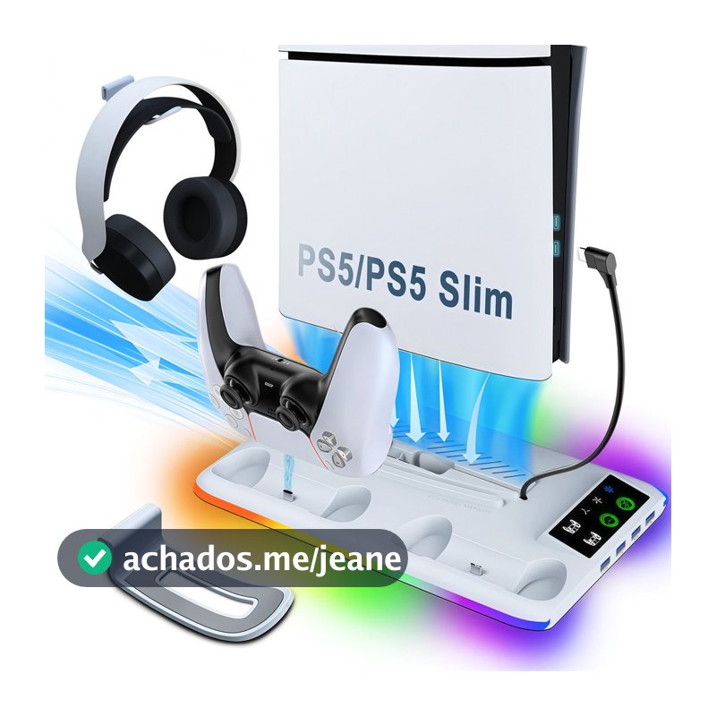 Base Cooler Para Ps5 Pro Slim Fat Suporte Dock Controles Led
