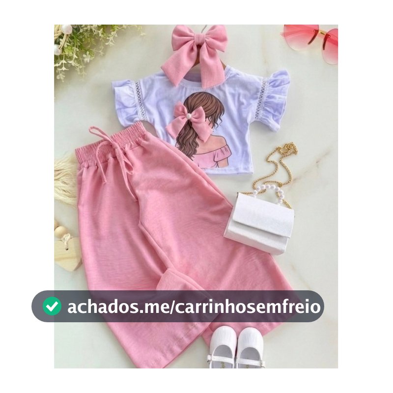 Conjunto Infantil Feminino Blusa Cropped + Calça Pantalona Menina Blogueirinha Estilosa Festa Luxo