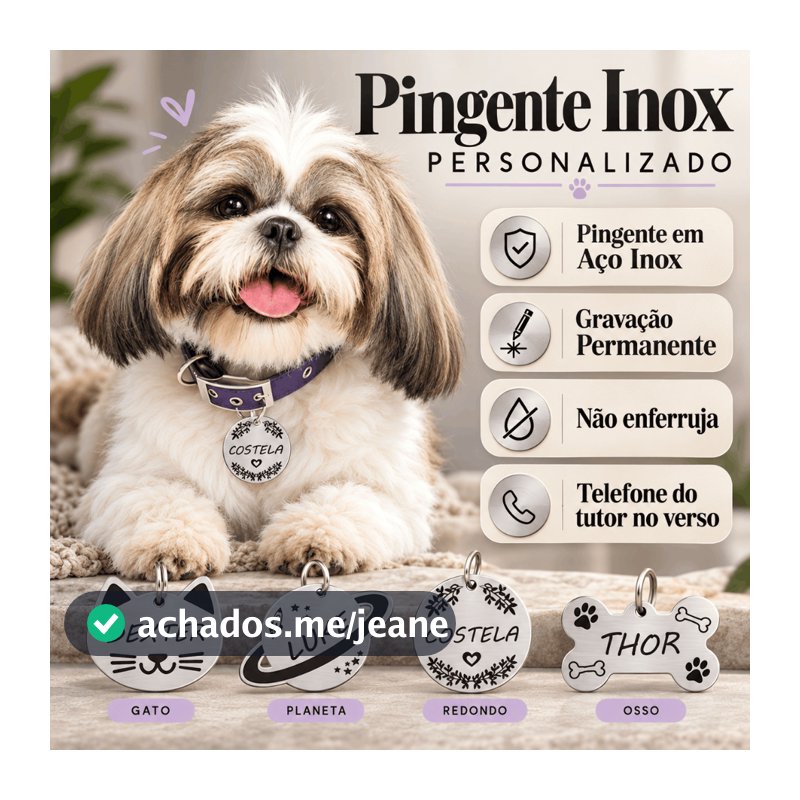 Plaquinha de identificação Pet Personalizado Cachorro Gato Pingente Com Nome