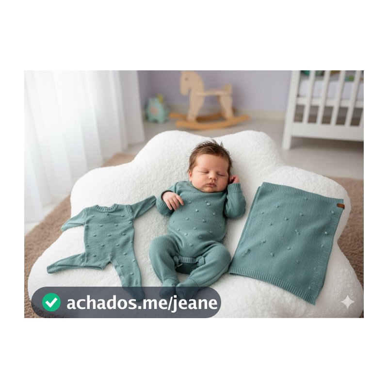 Kit Macacão Manta Cobertor Saìda Maternidade Tricot Bolinhas Menino Menina Bebê Tricô RN Infantil
