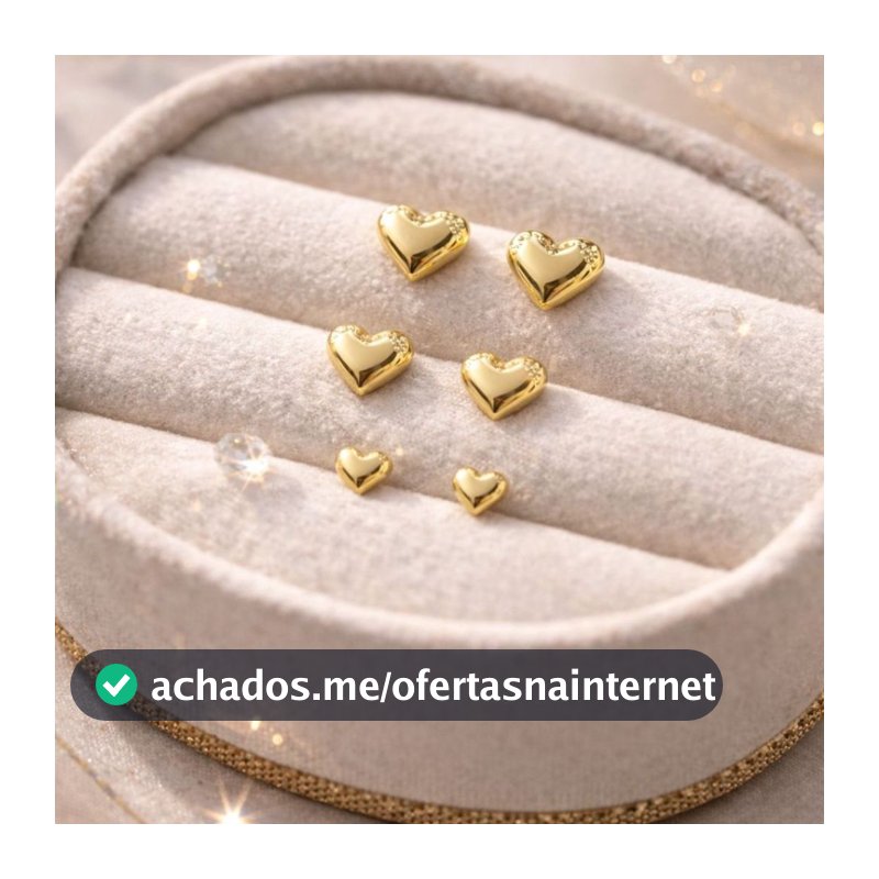 KIT 3 Peças Trio Brinco feminino Coração banhado Ouro 18k