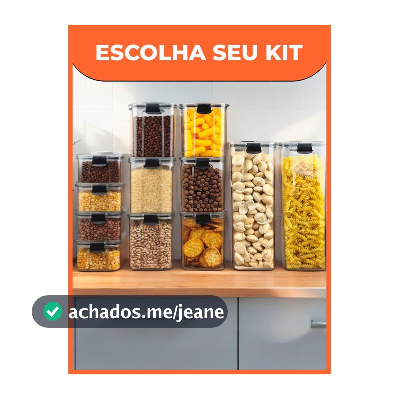 Kit Potes Herméticos Organizador de Mantimentos Transparente Com Trava BPA Free