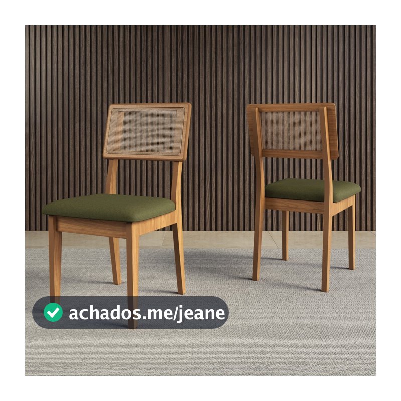 Kit 2 Cadeiras 100% Mdf Estofadas com Encosto em Tela Freijó/Verde J25 - Dalla Costa