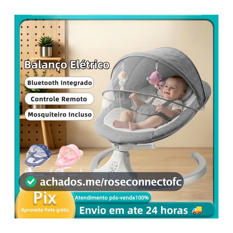 Cadeira De Descanso Balanço Elétrica Para Bebê Com Bluetooth Controle Remoto E Mosquiteiro Sono