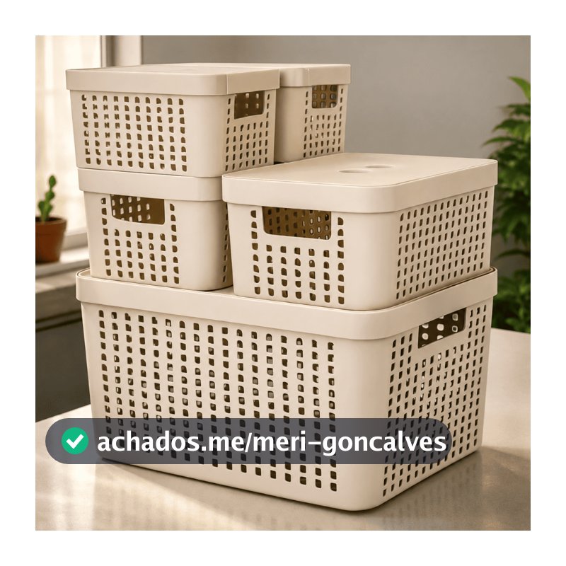 Kit 5 Caixas Organizadoras com Tampa Cesto Grande de Plástico 2 Litros 4,5 Litros 17 Litros
