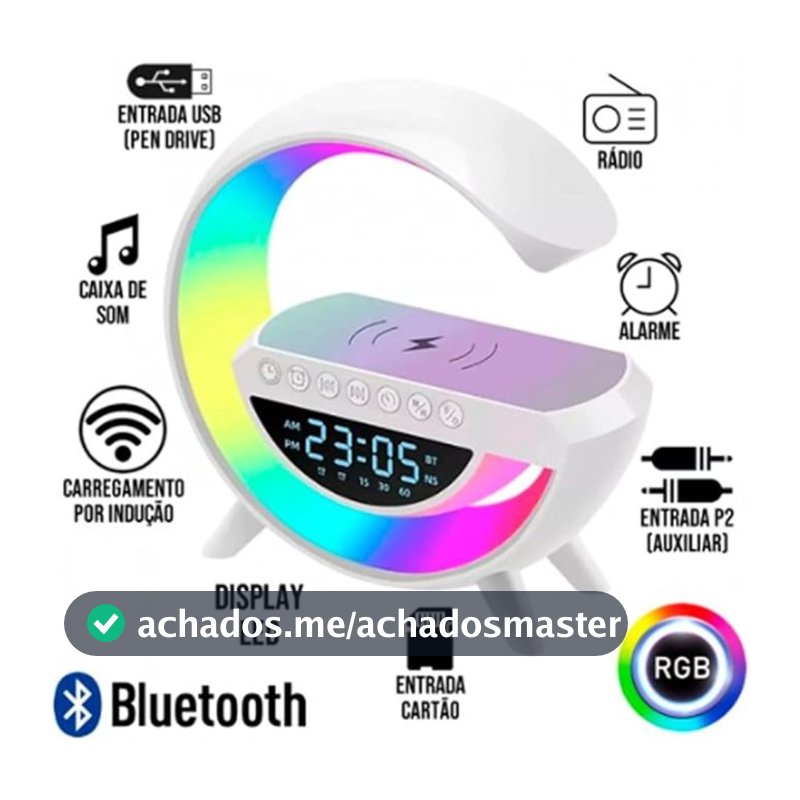 Caixa De Som Led Luminária Bluetooth Alto-Falante Carregador Sem Fio COM RELOGIO BT-2301 BT-3401