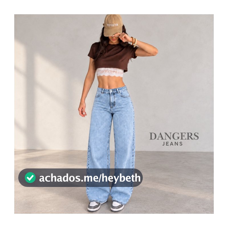 Calça Jeans Feminina Wide Leg Marmorizada Cintura Alta Sem Lycra