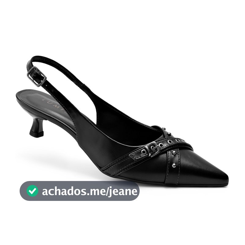 Scarpin Feminino Lumiss Slingback Salto Fino Baixo Tachas Bico Fino