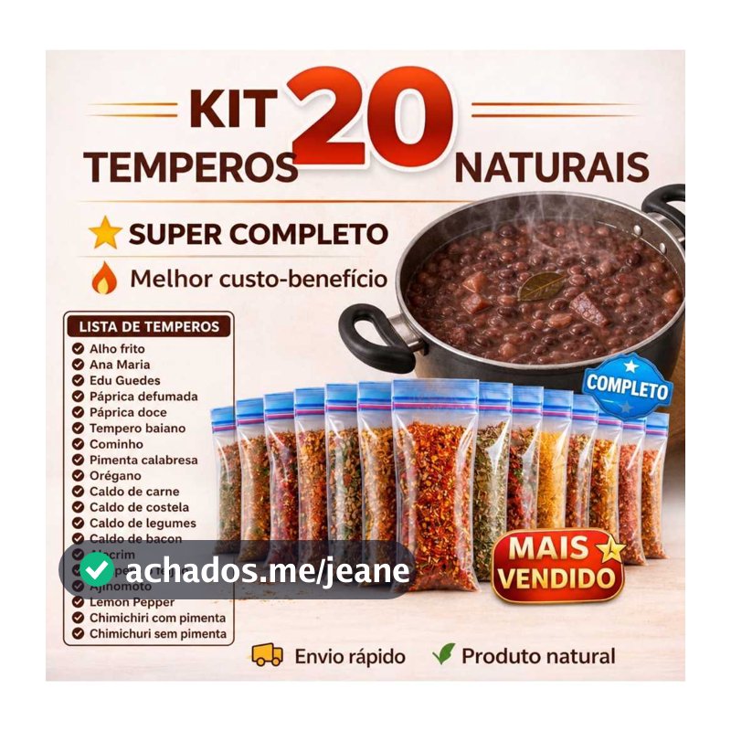 Kit 20 Temperos Naturais Mais Vendidos Sabor Caseiro Sem Conservantes