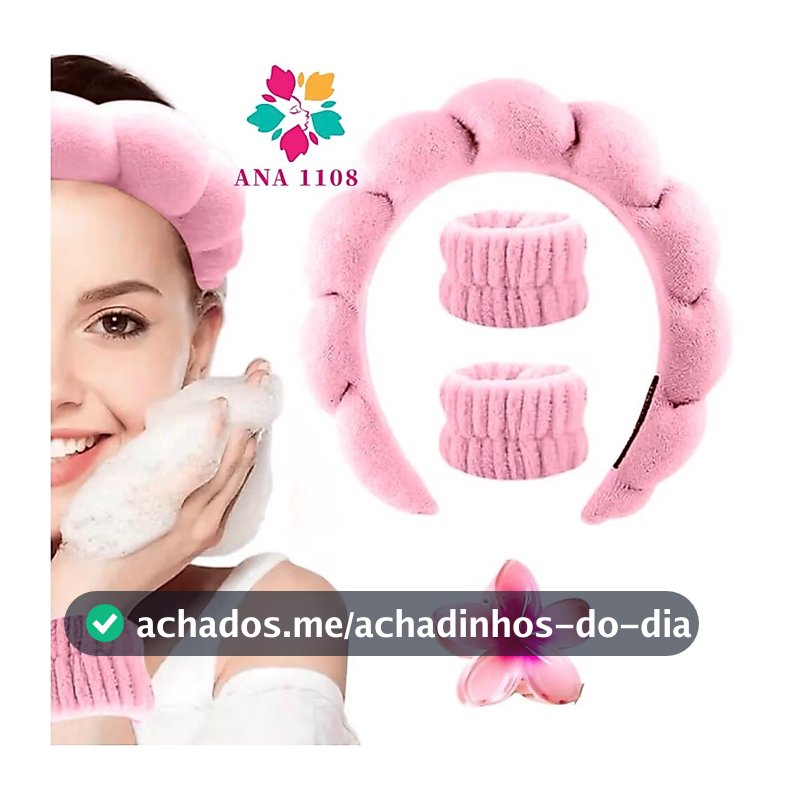 ANA 1108 Acessórios de Skincare Spa Feminino-(1 conjunto contém 4) Presilha de Flor Tiara Nuvem Faixa de Pulso