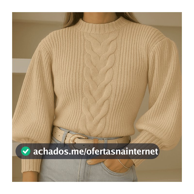 Blusa De Frio Feminina Com Trança Moda Blogueira Tendência 2025 Blusa Tricot Manga Bufante