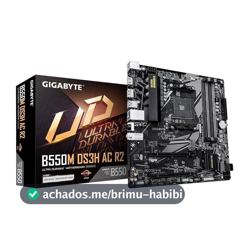Placa Mãe Gigabyte B550M DS3H AC R2 Wi-Fi AM4 4xDDR4 Chipset AMD B550 mATX