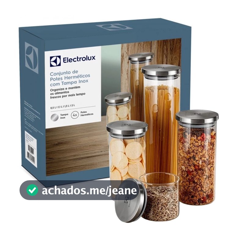 Potes Herméticos Electrolux de Vidro Porta-Mantimentos com Tampa Inox 4 Unidades