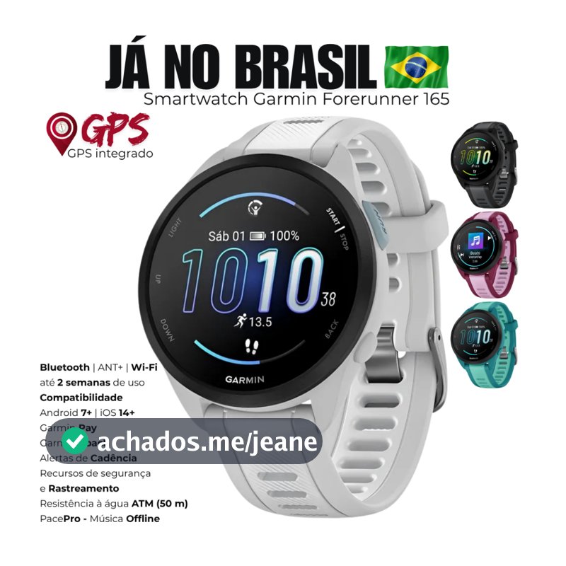 Relogio Garmin Forerunner 165 Tela Amoled GPS integrado Garmin Pay Bluetooth