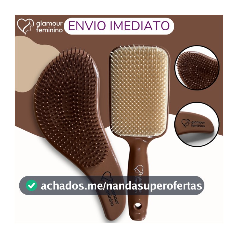 Kit 1 Escova Raquete Premium + 1 Escovas Mágicas Premium - Anti Frizz - De Desembaraçar Cabelo - Glamour Feminino
