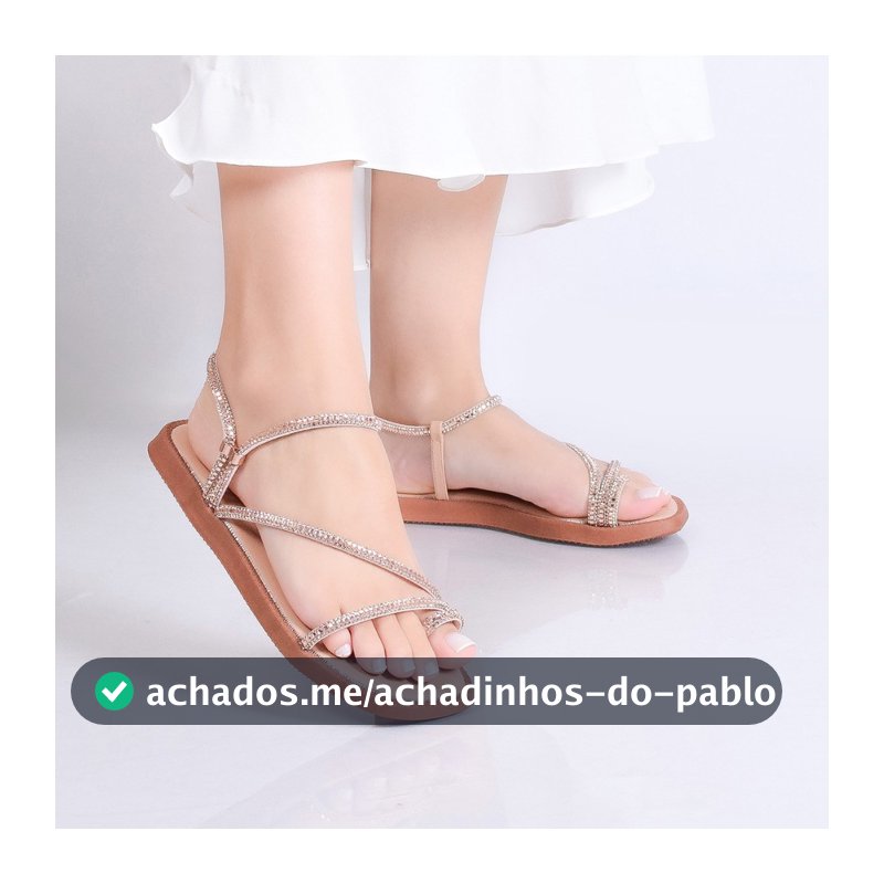 Flat Com Brilho Leve e Macia Sandália Feminina Papete Com Strass Calce Rápido