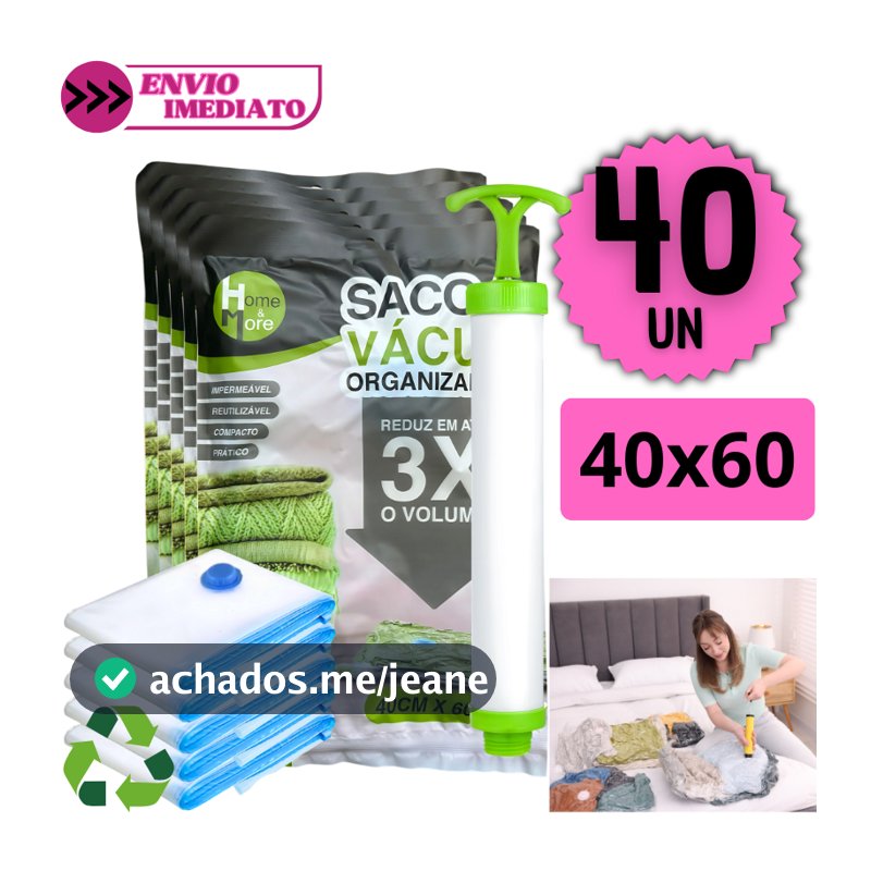 Kit Sacos a Vácuo Organizadores 40 Unidades 40x60 Reutilizável + Bomba Impermeável Reduz Volume