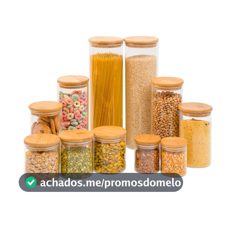 Kit 11 potes de vidro com tampa de bambu herméticos redondos - Tüd