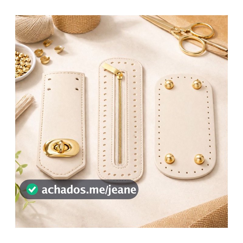 Kit 3 Itens Para Bolsas Crochê Artesanato 25x10 com Zíper Fundo Pezinho e Lapela Fecho Luxo