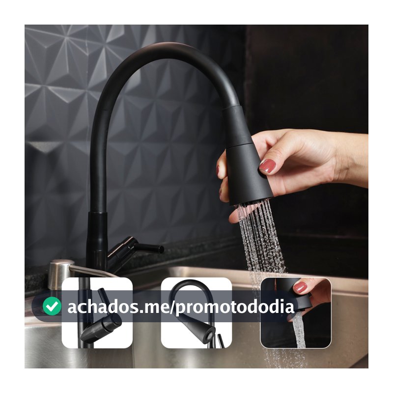 Torneira Gourmet Cozinha Bancada Preta Flexível 2 Jatos ABS Para Pia Mesa Área Gourmet Alta Moderna