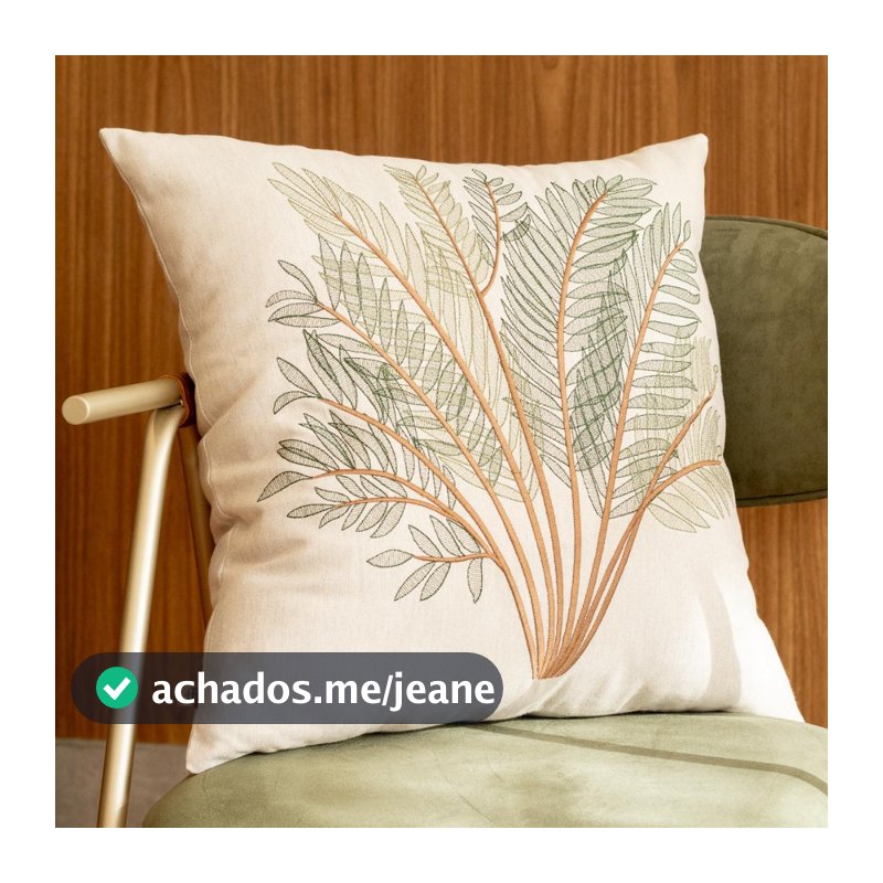 Almofada LINHO Bordada Luxo Folhas 50x50 Decorativa Premium