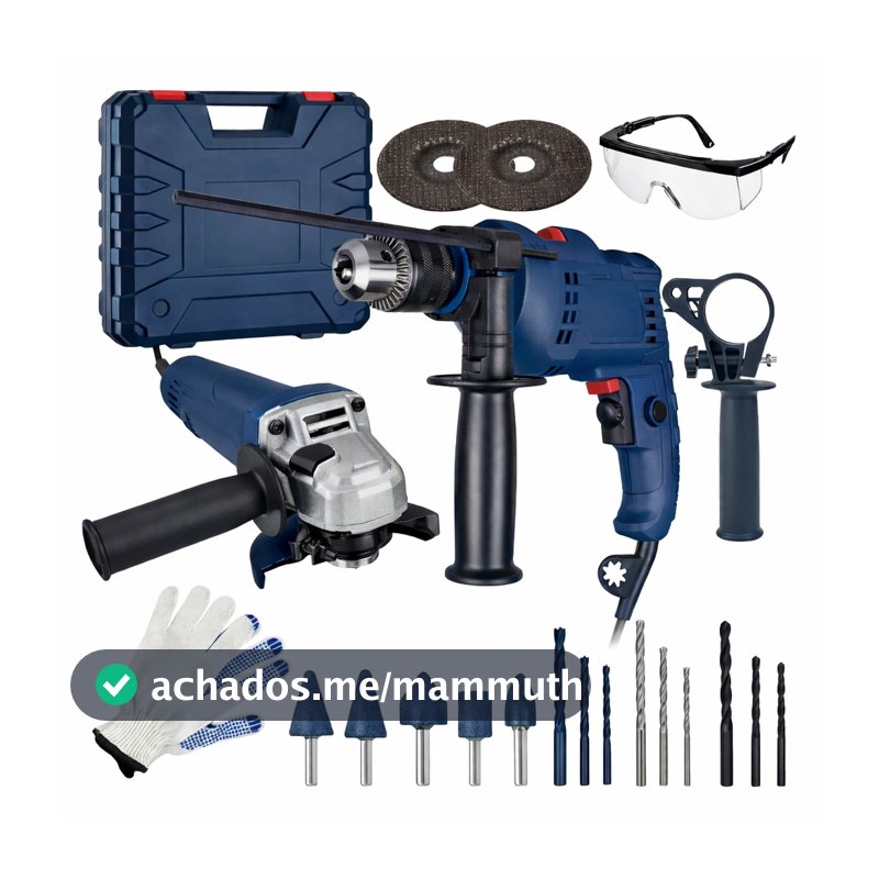 Kit Furadeira de Impacto parafusadeira 800W + Esmerilhadeira Lixadeira com Maleta e Acessórios