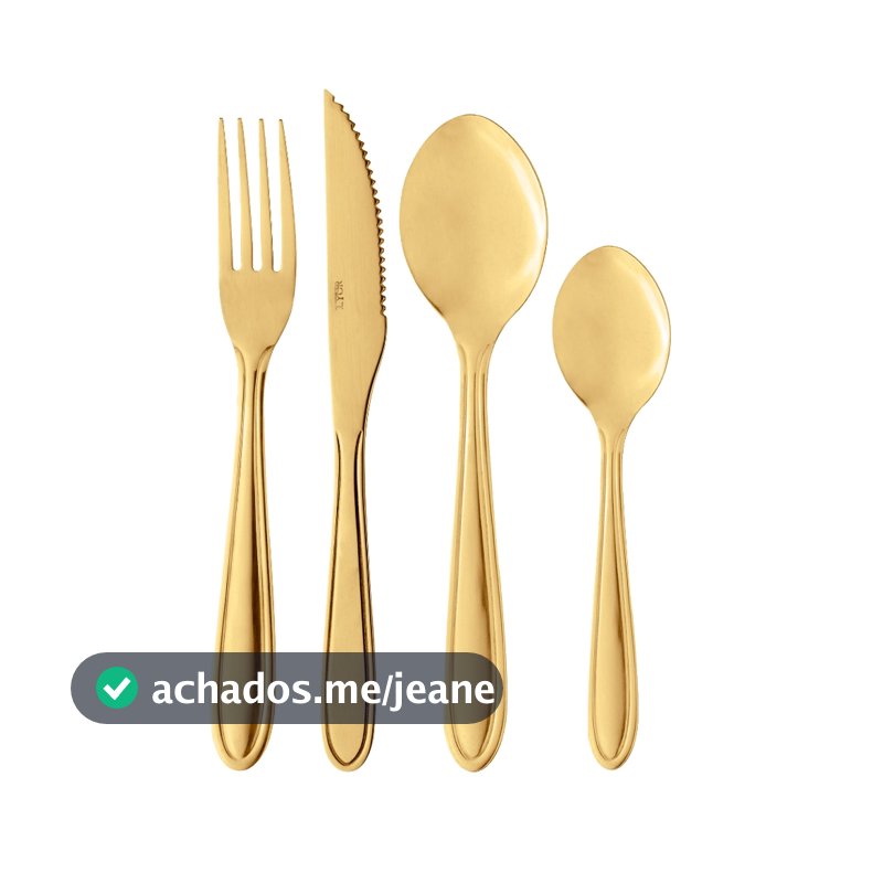 Jogo de Talheres Faqueiro 24 Peças Lyor Gastro Dourado Aço Inox 6 Pessoas Garfos Facas Colheres Mesa Posta Presente Luxo