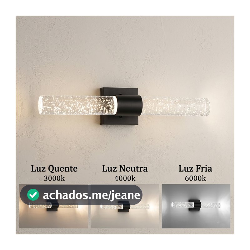 Arandela de Parede LED Preta Nórdica Acrílica 12W 42cm para Cabeceira Quarto Sala 3 Tons de Luz Bivolt