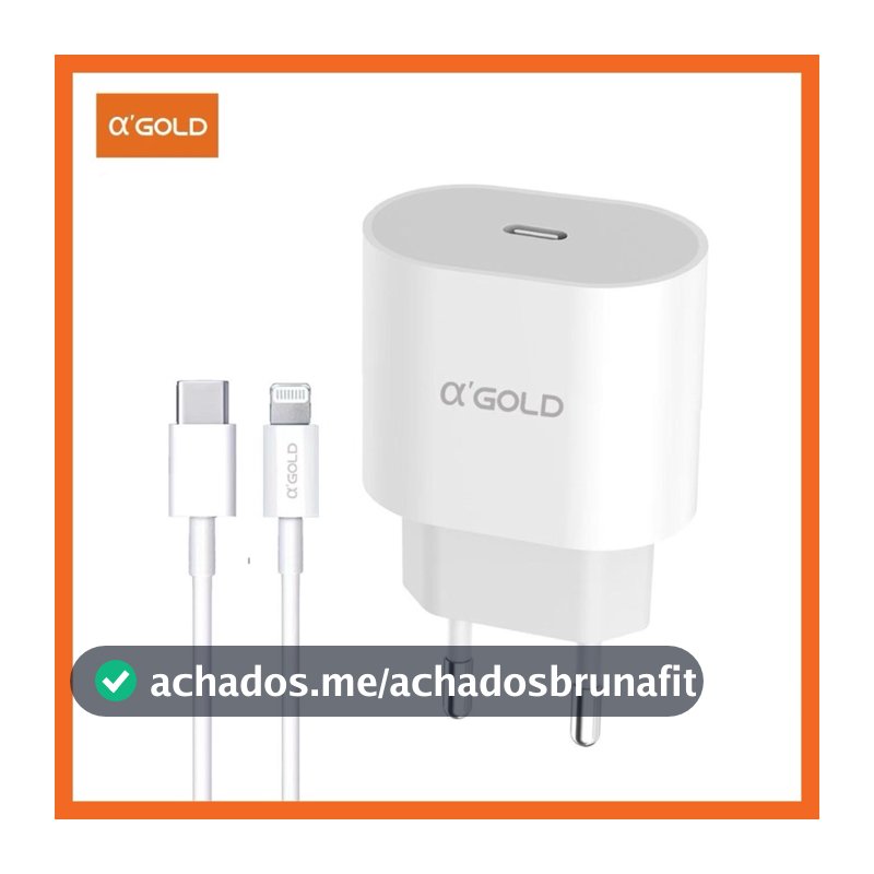 Carregador IPhone Kit Fonte e Cabo Turbo 30w Tipo C p/ Lightning e  Tipo C p/ Tipo C A´Gold PRO