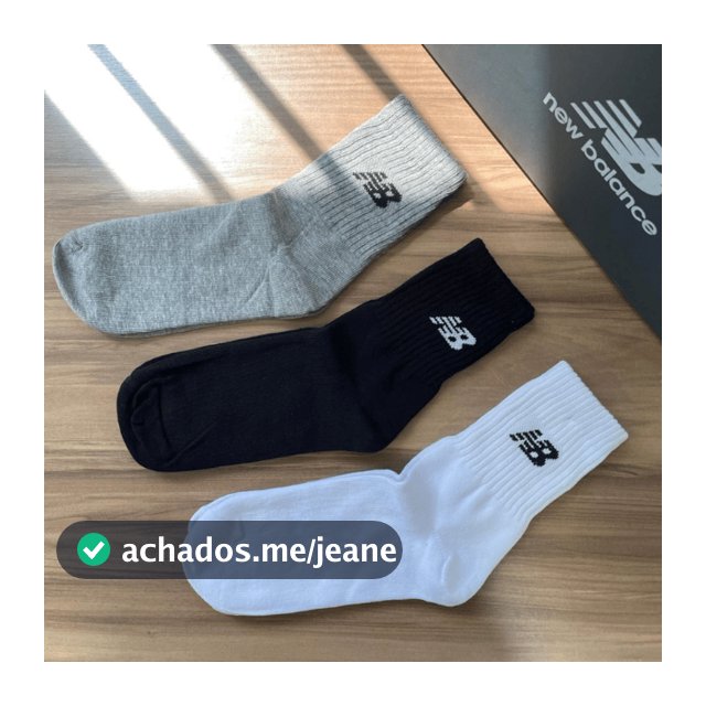 Meia de Algodão Cano Longo com Calcanhar 3 pares New Balance