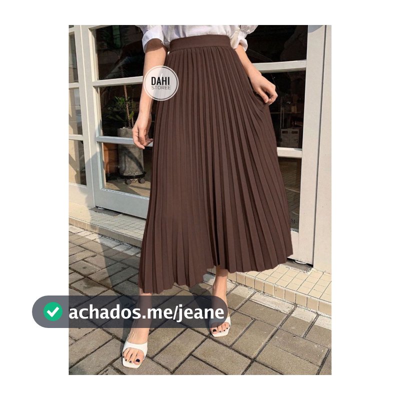 Saia midi plissada feminina lisa longuete com forro cintura alta moda evangélica casual e modesta