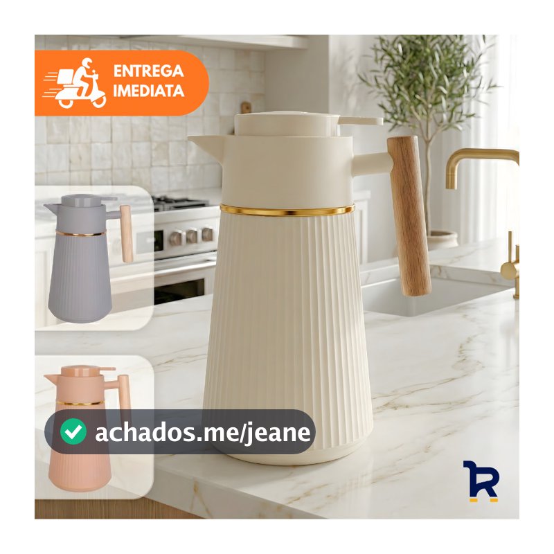 Garrafa Térmica Café Berlim 1L Luxo Dourada Cabo de Madeira Cafeteira Chá Água Decorativo Mesa Posta