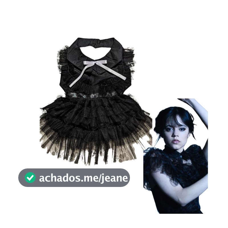 Fantasia Halloween Pet Wandinha Addams -Vestido pets de Halloween, fantasia pet para caes e gatos.