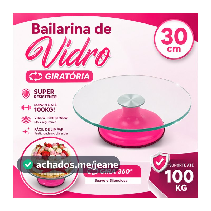 Bailarina de Vidro 30cm Suporta 100kg Grande Profissional Silenciosa Resistente Bolos Confeitaria