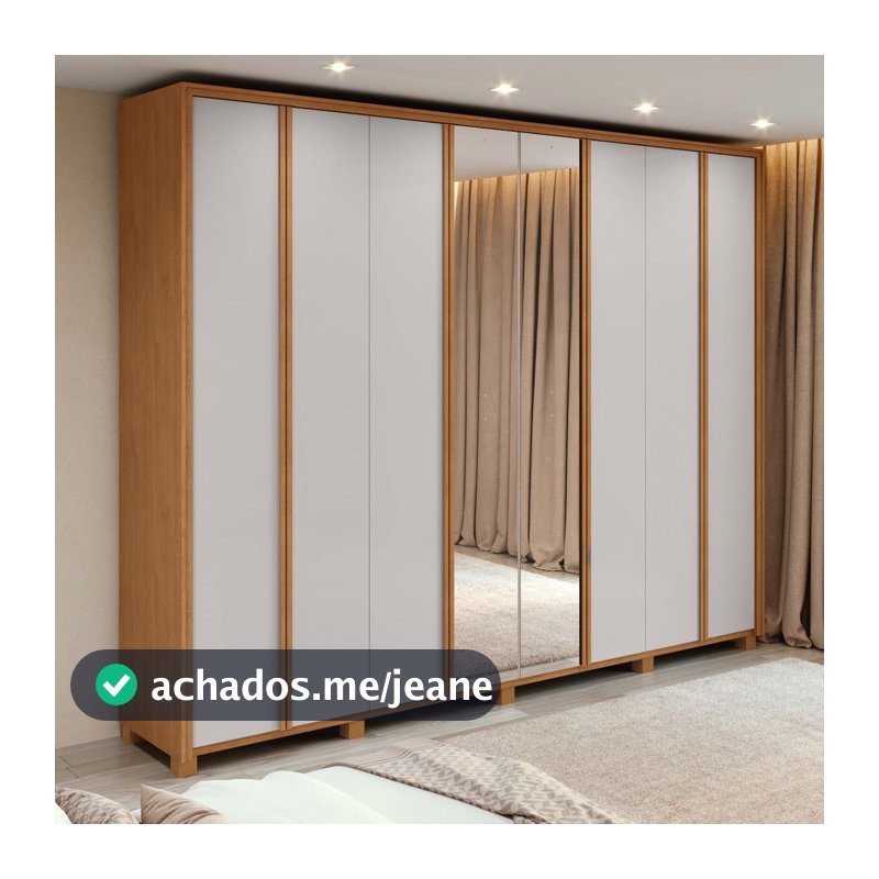 Guarda-Roupa Casal 100% MDF 8 Portas Easy Glow com Espelhos e Pés Amendoa Clean/Off White