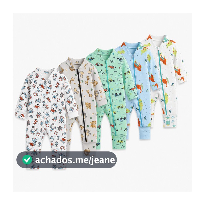 Kit 5 Macacão Estampado Ziper Menino Bebê Algodão Vira Pé Inverno Verao Infantil Macio Macacões